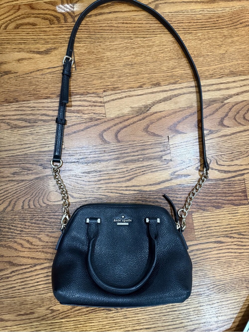 Kate Spade Black Pebbled Leather Dome Satchel Crossbody